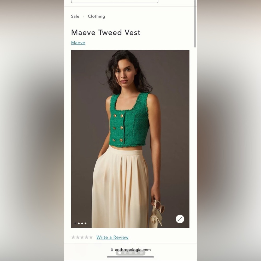 NWT Anthropologie Maeve green tweed vest